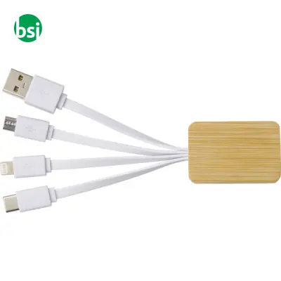 Set cavi per la ricarica 3 in 1 in bamboo Brandan - Immagine 2