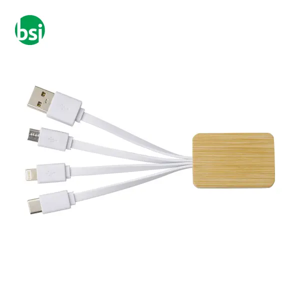 Set cavi per la ricarica 3 in 1 in bamboo Brandan -  2