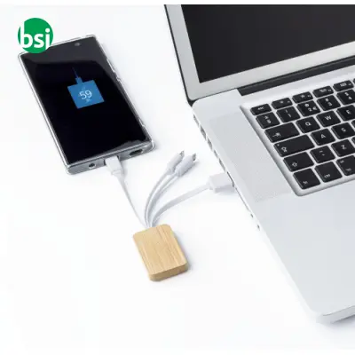 Set cavi per la ricarica 3 in 1 in bamboo Brandan - Immagine 4