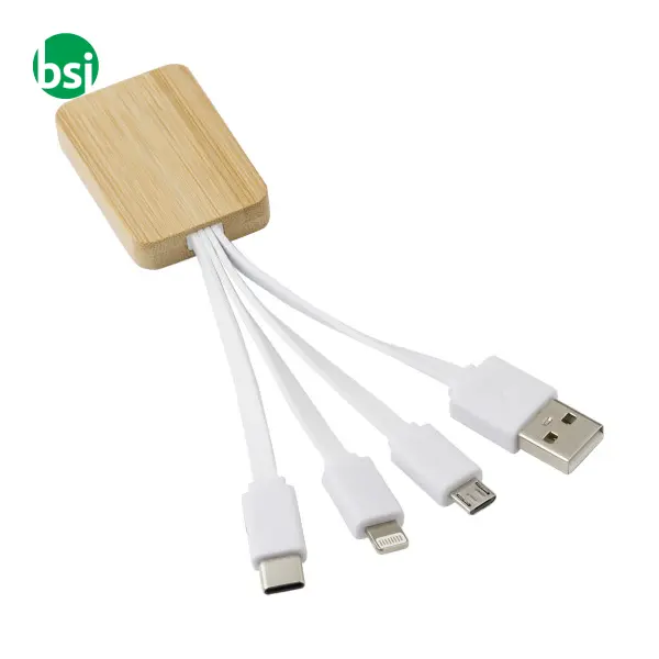 Set cavi per la ricarica 3 in 1 in bamboo Brandan -  1