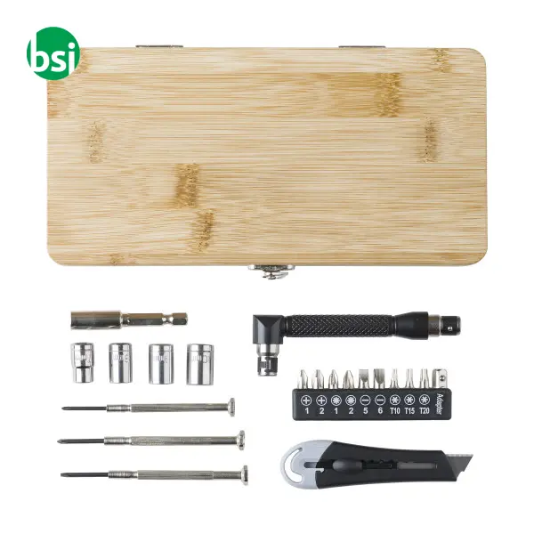 Set attrezzi 27 pezzi custodia in bamboo Elmar -  4