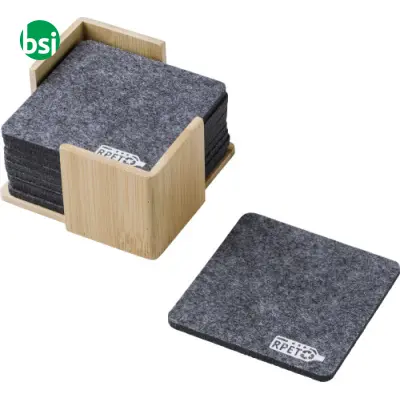 Set sottobicchieri in feltro rPET con custodia Lawrence