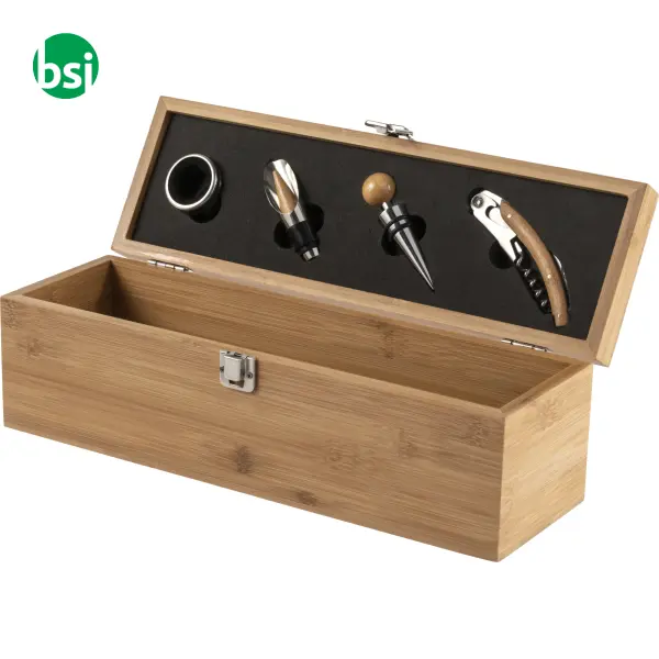 Set vino in bamboo ed acciaio inox Gareth -  1