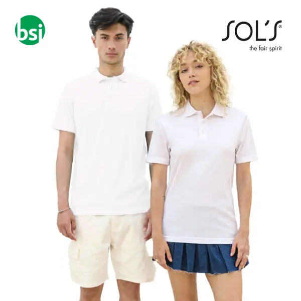 Polo bianca unisex con stampa logo PITCHER Sol's -  1