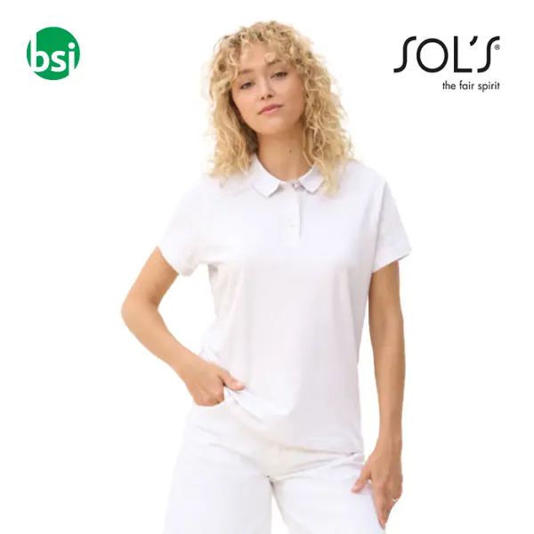 Polo bianca da donna personalizzata con logo PULSE Sol's -  1