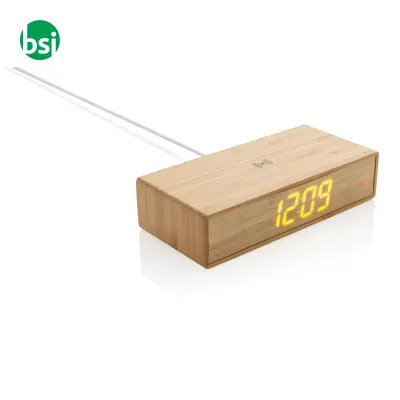 Orologio sveglia in bamboo con caricatore wireless