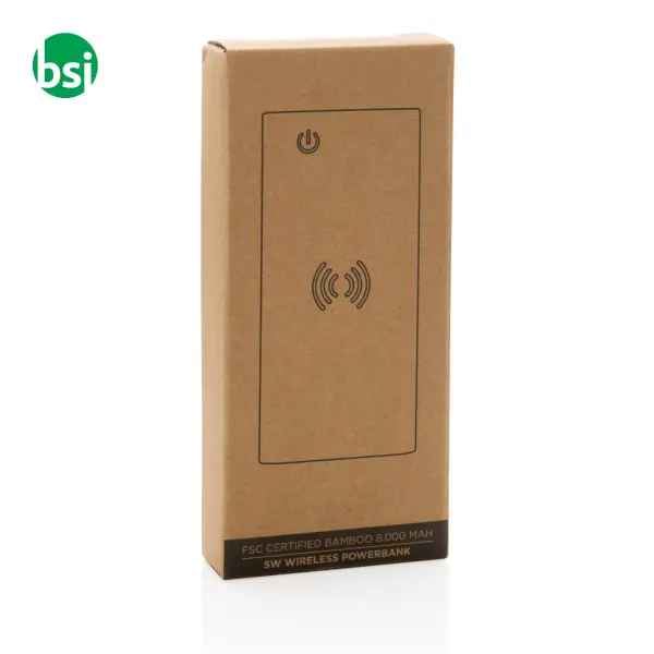 Powerbank wireless 8000 mAh 5W in bamboo -  8
