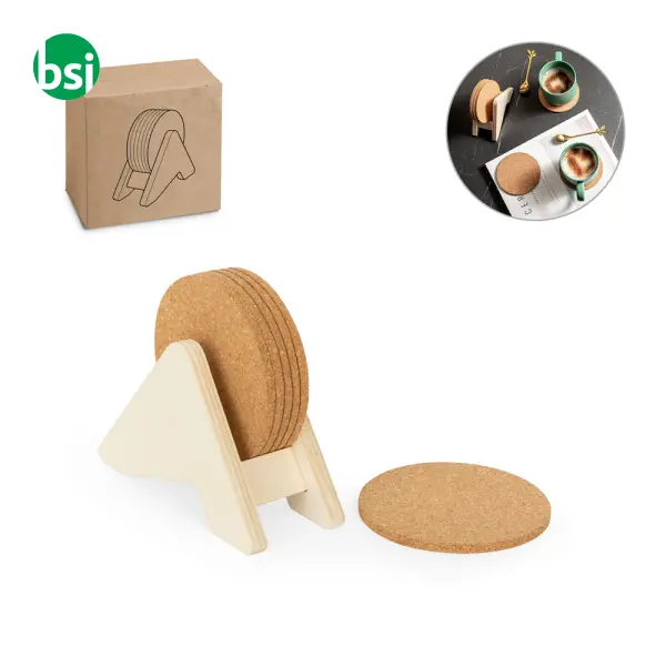 Supporto con 6 sottobicchieri - PLYCORK -  1