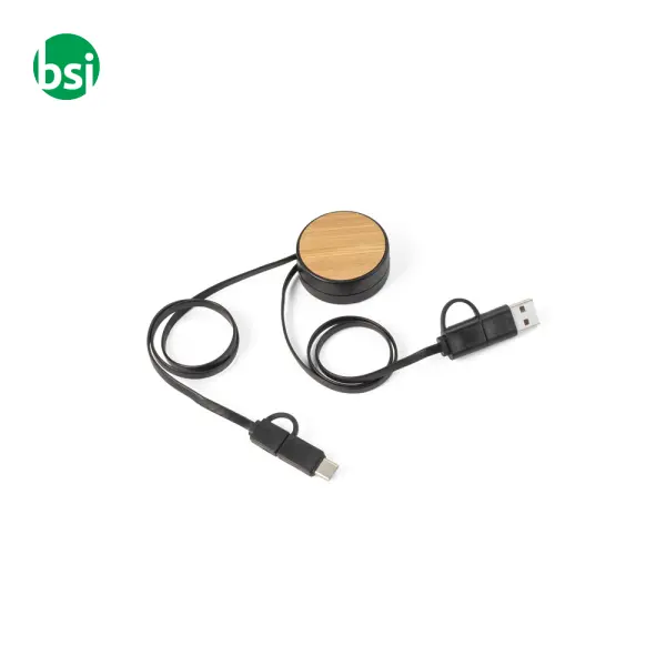 Cavo USB retrattile 6 in 1 in ABS riciclato - RUBINS -  2