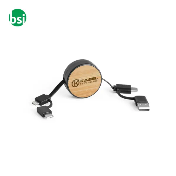 Cavo USB retrattile 6 in 1 in ABS riciclato - RUBINS -  3