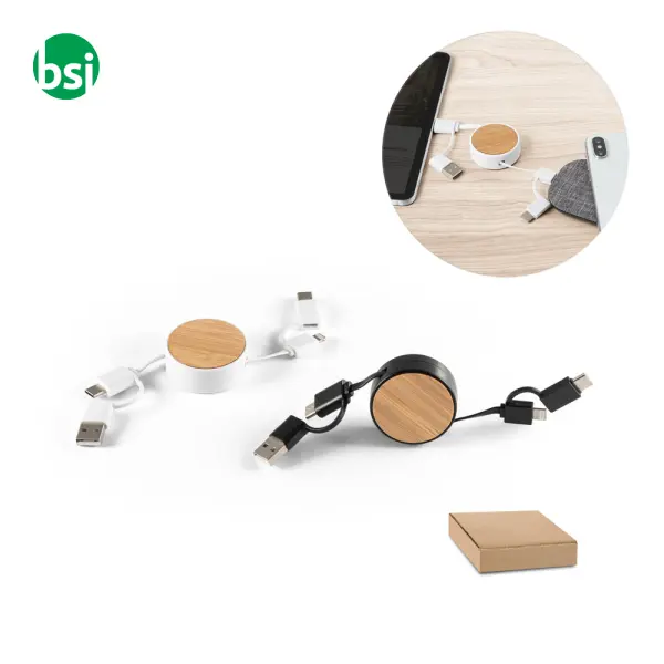 Cavo USB retrattile 6 in 1 in ABS riciclato - RUBINS -  1