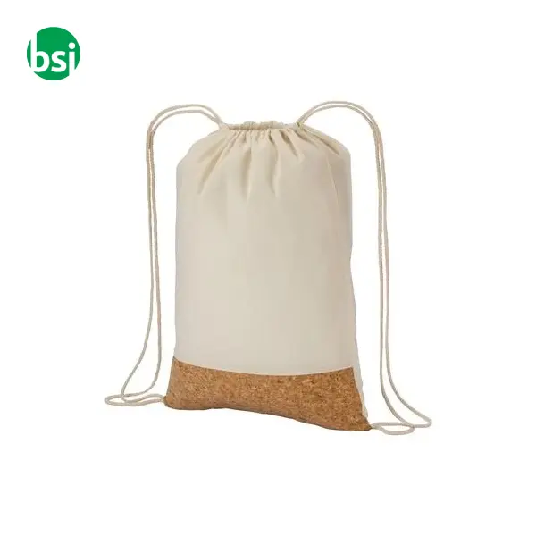 Zainetto in cotone chiusura a strozzo base in sughero -  4