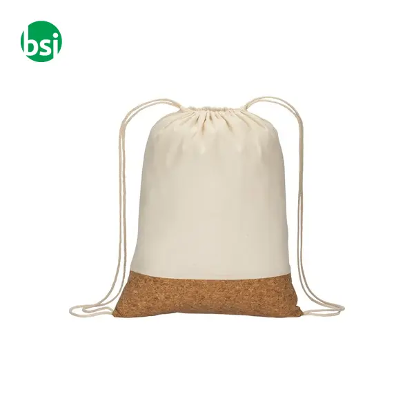 Zainetto in cotone chiusura a strozzo base in sughero -  2