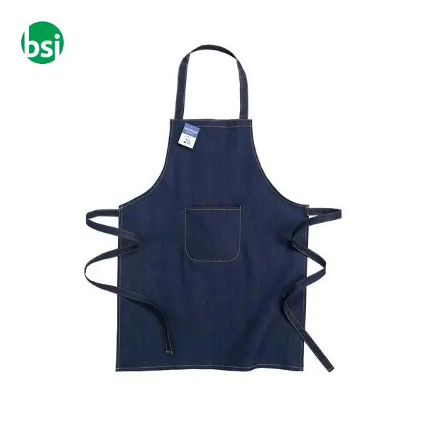 Grembiule in cotone denim riciclato con tasca frontale -  1