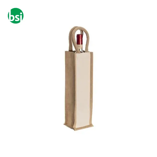 Borsa portabottiglia in juta e cotone manici in corda -  1