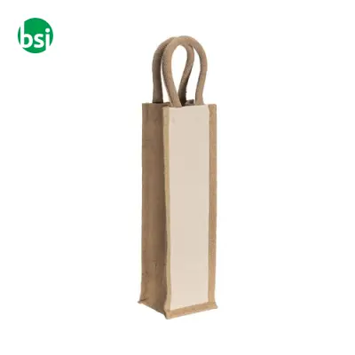 Borsa portabottiglia in juta e cotone manici in corda - Immagine 3