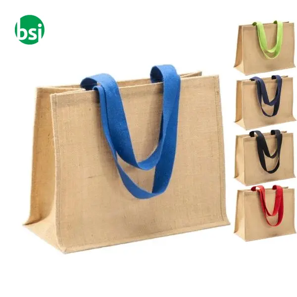 Borsa in juta manici lunghi colorati e soffietto -  1