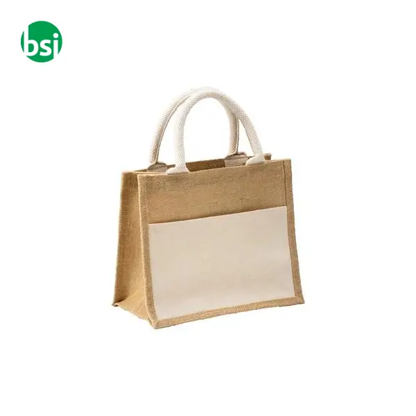 Mini borsa in juta con tasca e manici in cotone -  6