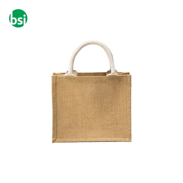 Mini borsa in juta con tasca e manici in cotone -  3