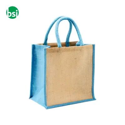 Mini borsa in juta con manici e inserti colorati - Immagine 18