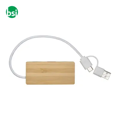 Hub USB in bambù con 2 porte USB A e C cavo integrato - Immagine 4