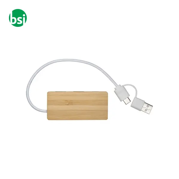 Hub USB in bambù con 2 porte USB A e C cavo integrato -  4