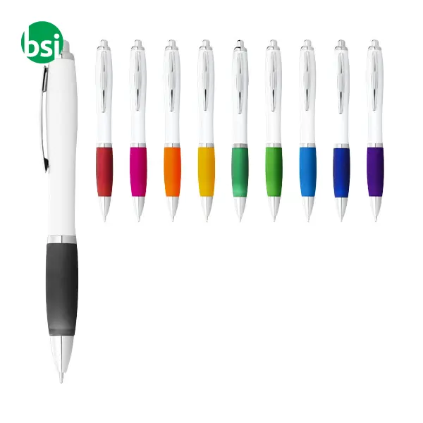 Penna a sfera con fusto bianco e impugnatura colorata - 106900 -  1