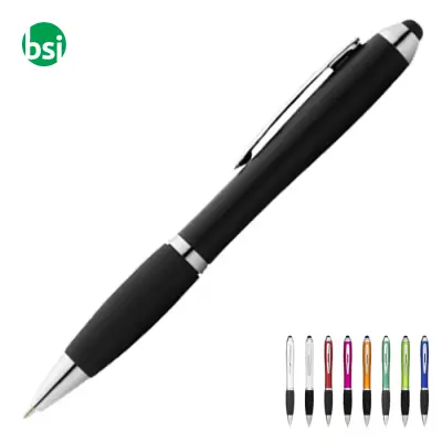 Penna a sfera colorata con stylus e impugnatura nera - 106903