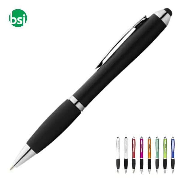 Penna a sfera colorata con stylus e impugnatura nera - 106903 -  1