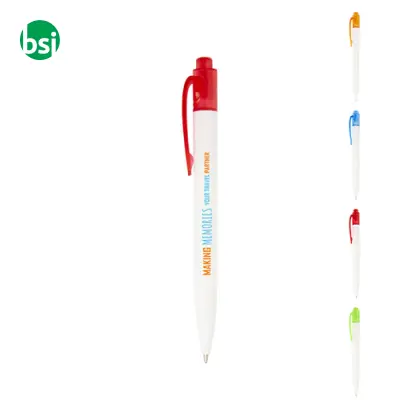 Penne personalizzate in plastica da recupero ambiantale.