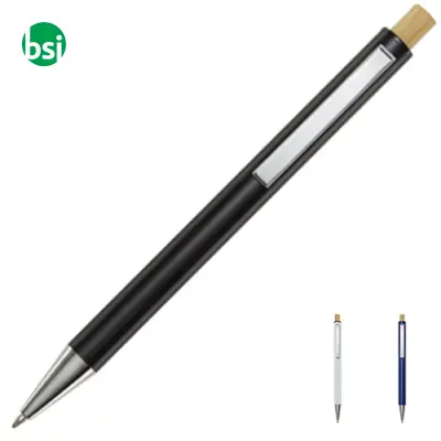 Penna a sfera in alluminio riciclato Cyrus Refill Nero