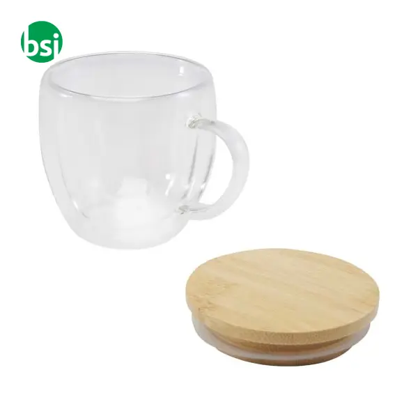 Tazza in vetro da 250 ml con coperchio in bambù Lenora -  5