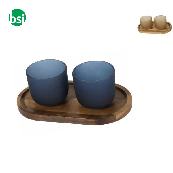 Set vassoio legno con bicchieri in vetro Male -  1